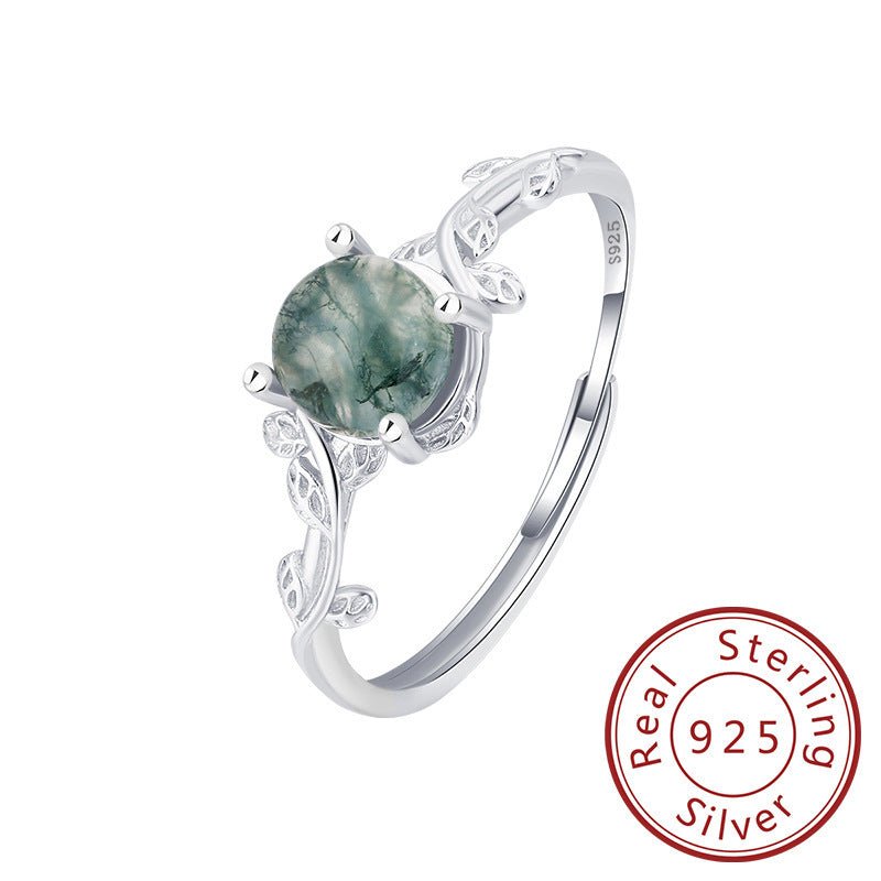 S925 Silver Moss Agate Ring - AmiraMart