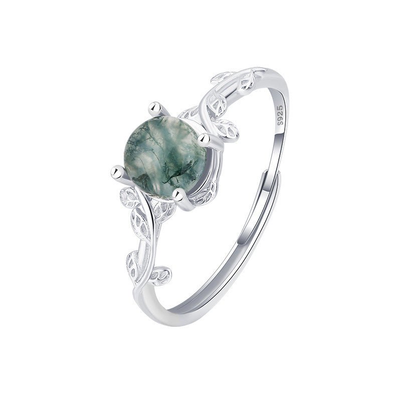 S925 Silver Moss Agate Ring - AmiraMart