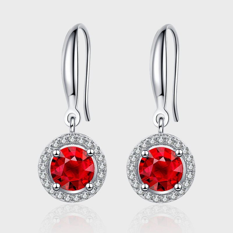 S925 Silver Pomegranate Red Round Earrings - AmiraMart