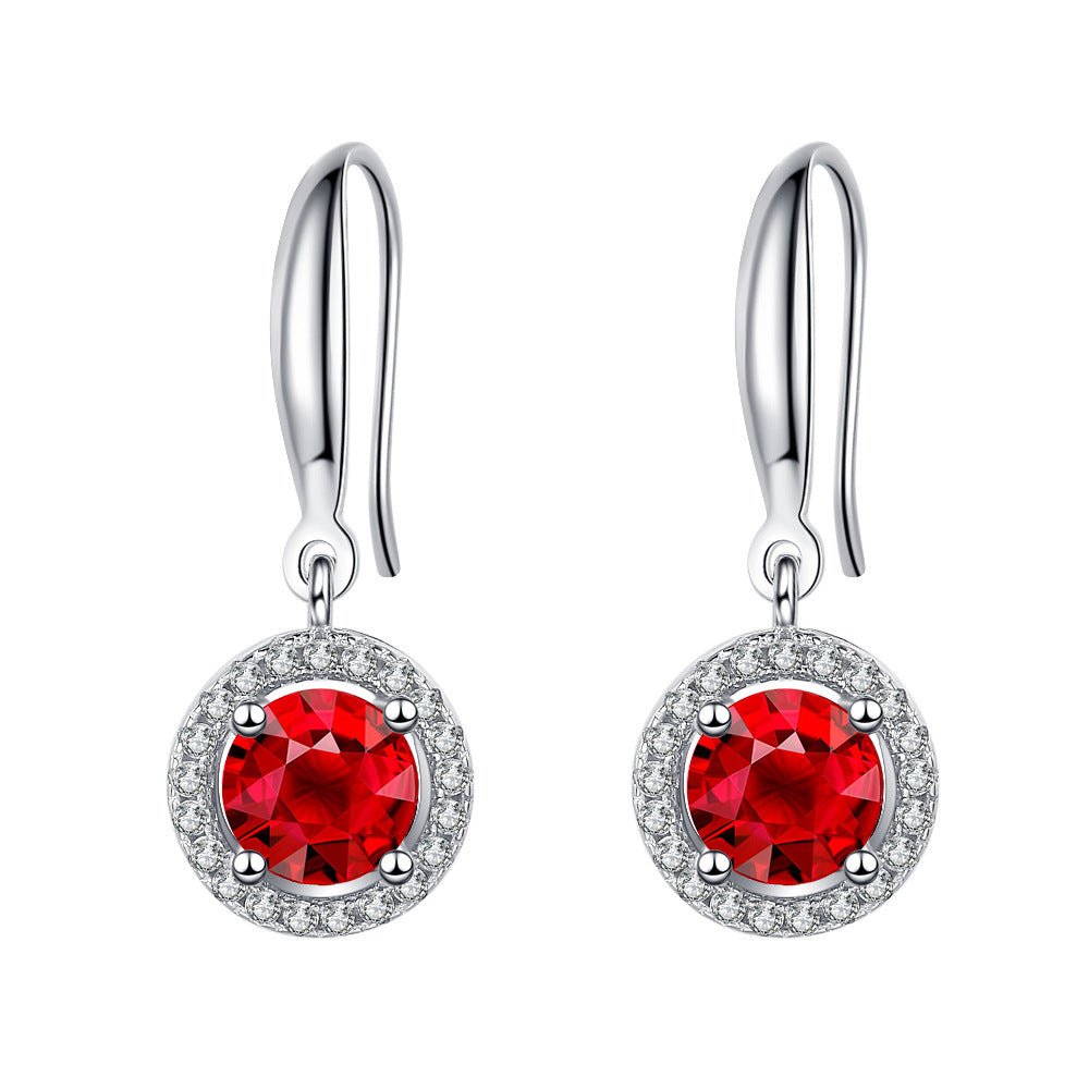 S925 Silver Pomegranate Red Round Earrings - AmiraMart
