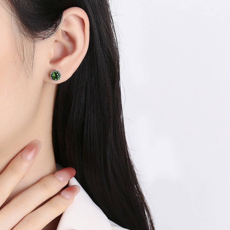 S925 Sterling Silver Emerald Zircon Cross Earrings - AmiraMart