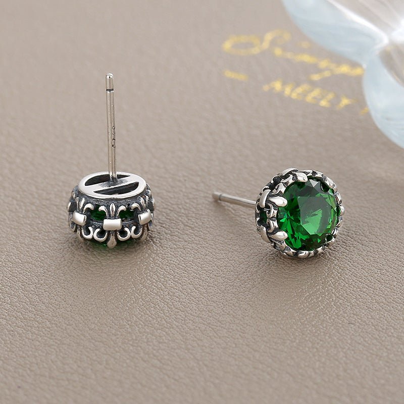 S925 Sterling Silver Emerald Zircon Cross Earrings - AmiraMart