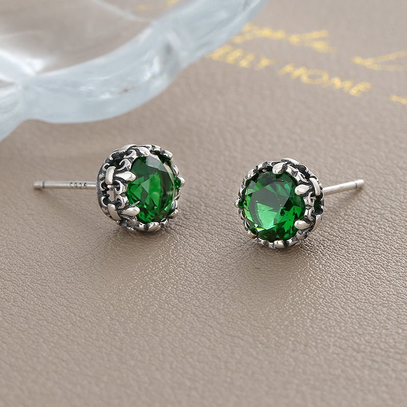 S925 Sterling Silver Emerald Zircon Cross Earrings - AmiraMart