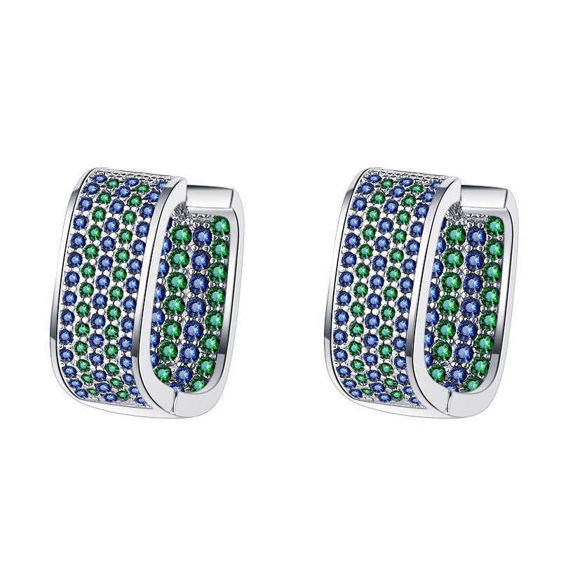 S925 Sterling Silver Full Diamond Square Earrings - AmiraMart