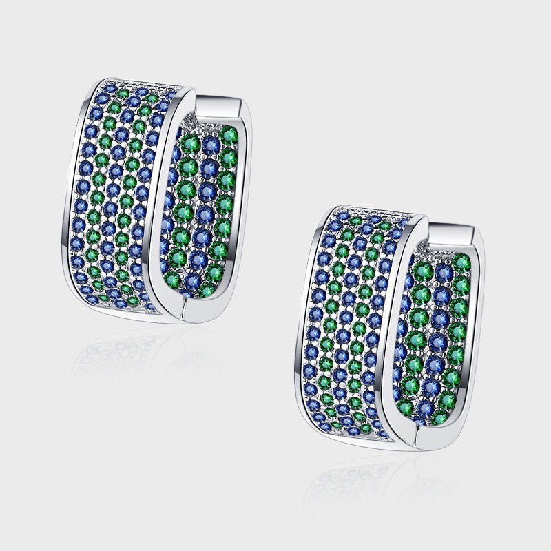 S925 Sterling Silver Full Diamond Square Earrings - AmiraMart