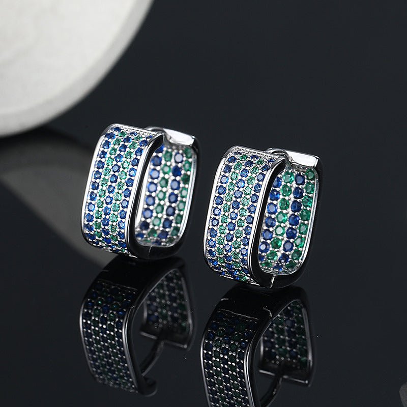S925 Sterling Silver Full Diamond Square Earrings - AmiraMart