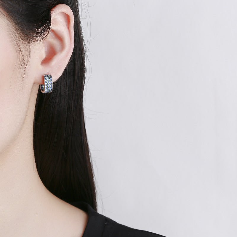S925 Sterling Silver Full Diamond Square Earrings - AmiraMart