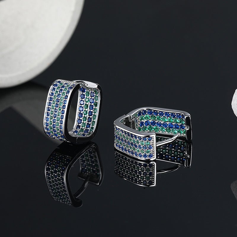 S925 Sterling Silver Full Diamond Square Earrings - AmiraMart