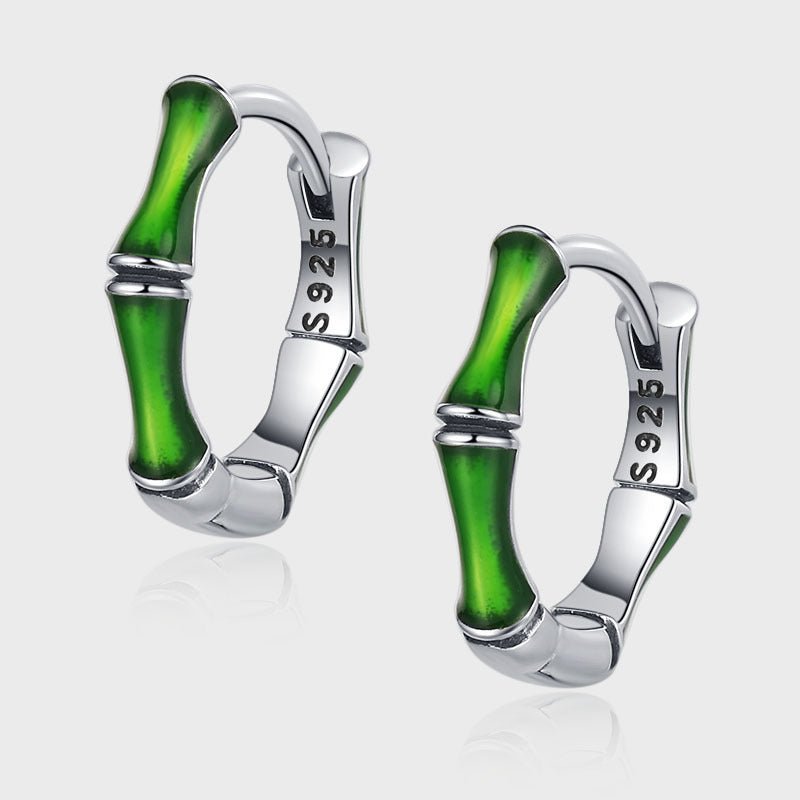 S925 Sterling Silver Green Bamboo Earrings - AmiraMart