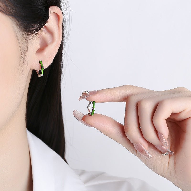 S925 Sterling Silver Green Bamboo Earrings - AmiraMart