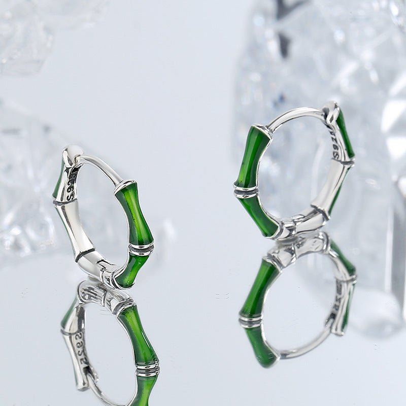 S925 Sterling Silver Green Bamboo Earrings - AmiraMart
