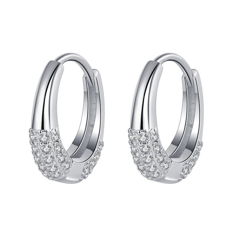 S925 Sterling Silver Oval Zircon Earrings | Minimal Elegance - AmiraMart