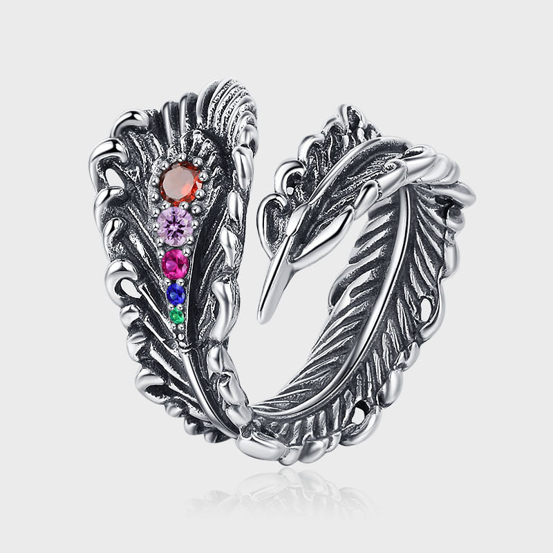S925 Sterling Silver Peacock Feather Ring | Retro Elegance - AmiraMart