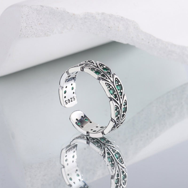 S925 Sterling Silver Peacock Tail Zircon Ring - AmiraMart