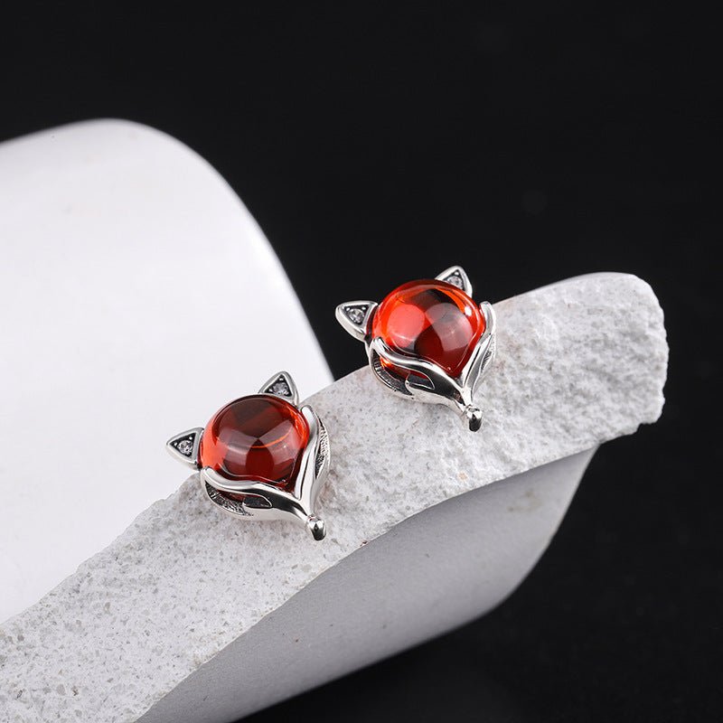 S925 Sterling Silver Red Fox Garnet Earrings - AmiraMart