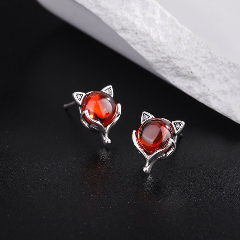 S925 Sterling Silver Red Fox Garnet Earrings - AmiraMart
