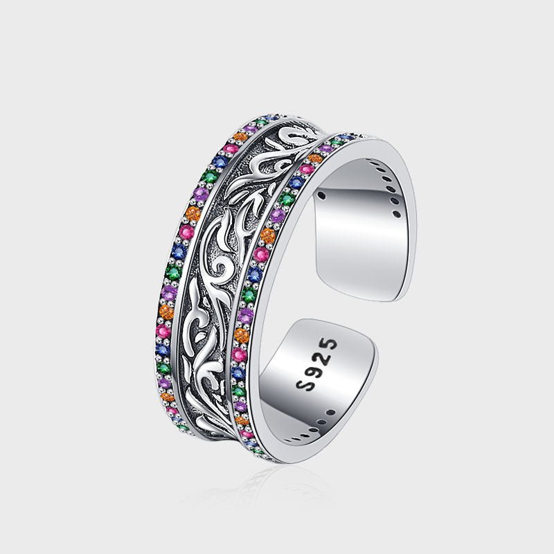S925 Sterling Silver Retro Tang Grass Rattan Flower Ring - AmiraMart