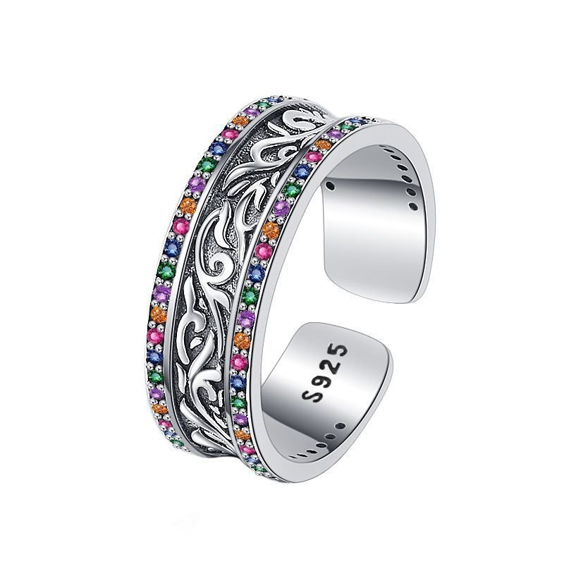 S925 Sterling Silver Retro Tang Grass Rattan Flower Ring - AmiraMart