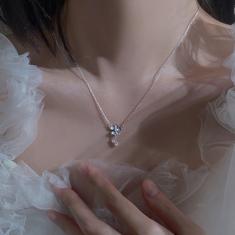 S999 Pure Silver Flower Necklace - AmiraMart