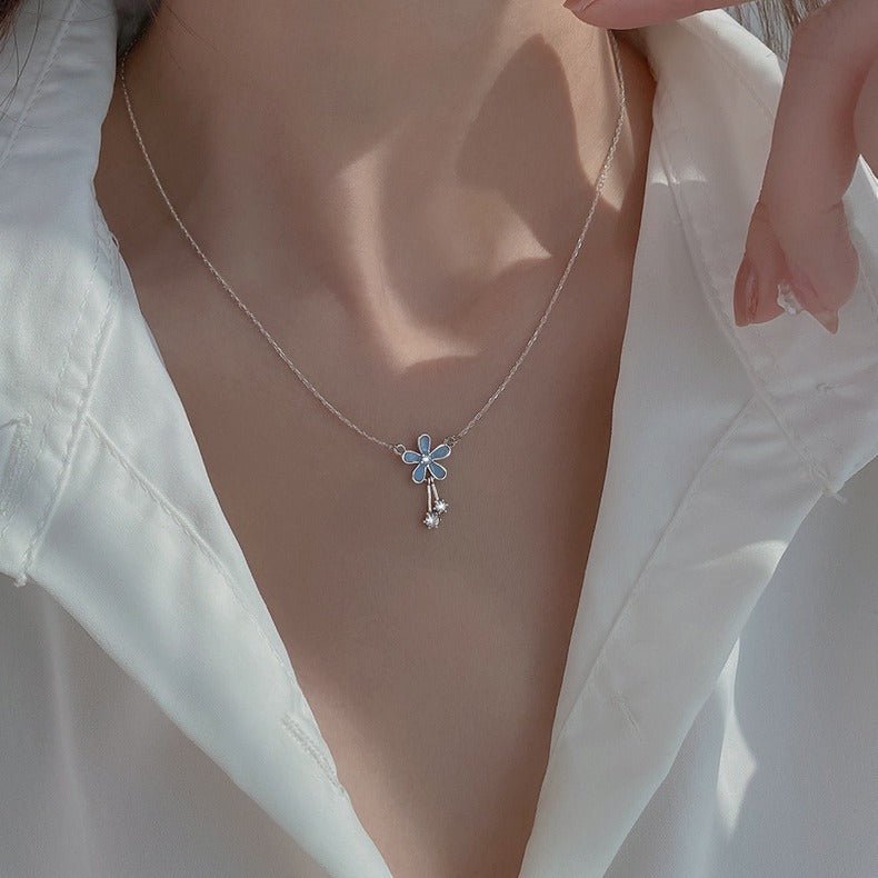 S999 Pure Silver Flower Necklace - AmiraMart