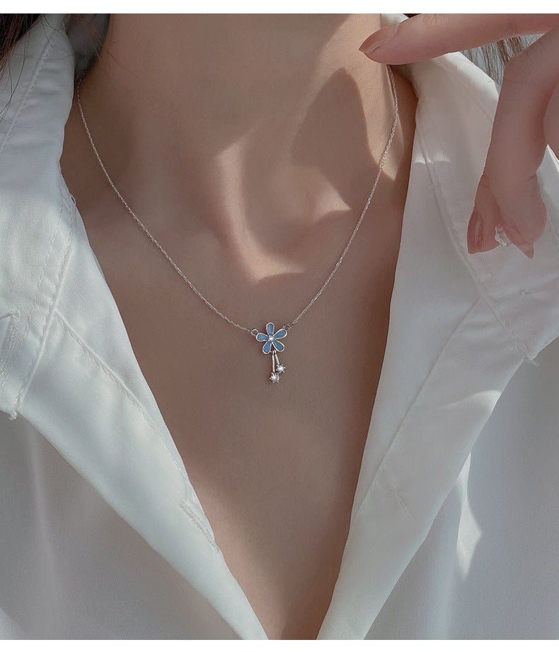 S999 Pure Silver Flower Necklace - AmiraMart