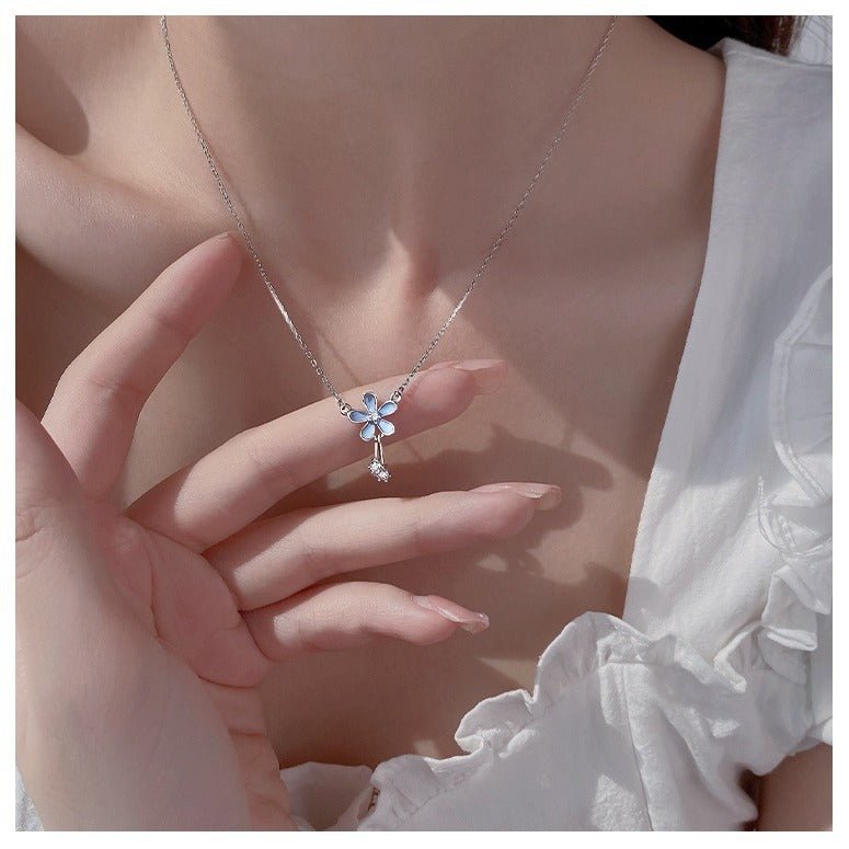 S999 Pure Silver Flower Necklace - AmiraMart