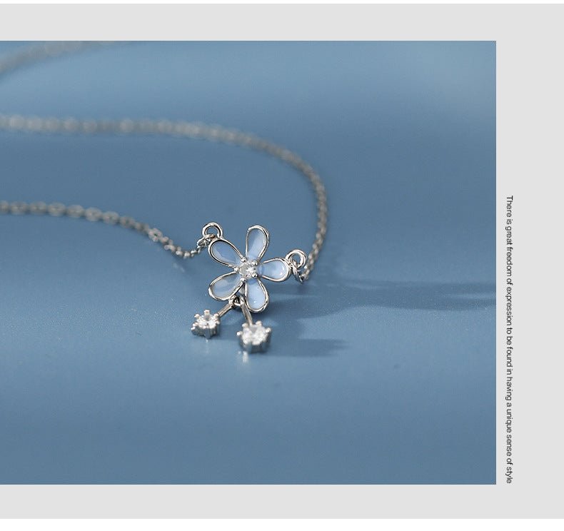 S999 Pure Silver Flower Necklace - AmiraMart