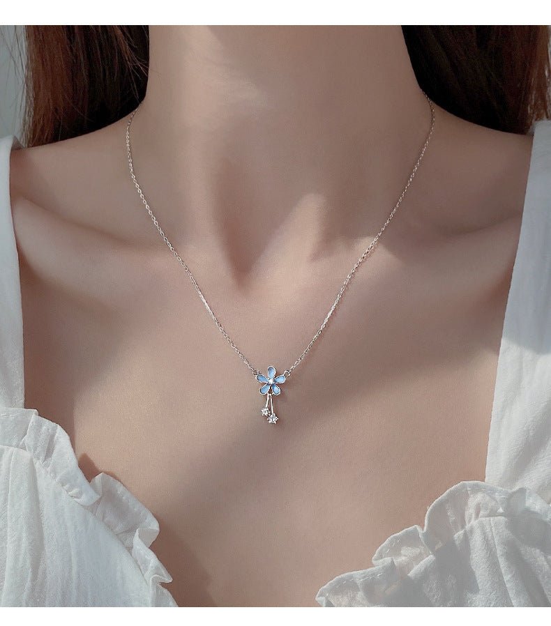 S999 Pure Silver Flower Necklace - AmiraMart