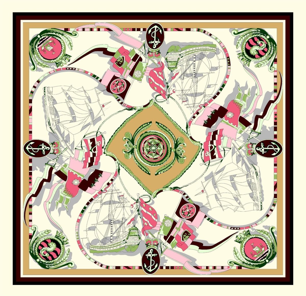 Sailing Print Emulation Silk Scarf Fashion Shawl - AmiraMart