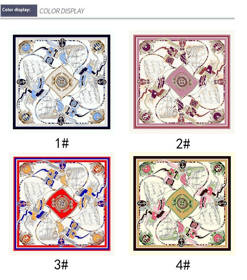 Sailing Print Emulation Silk Scarf Fashion Shawl - AmiraMart