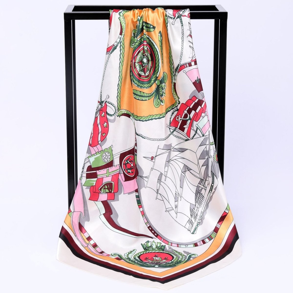 Sailing Print Emulation Silk Scarf Fashion Shawl - AmiraMart