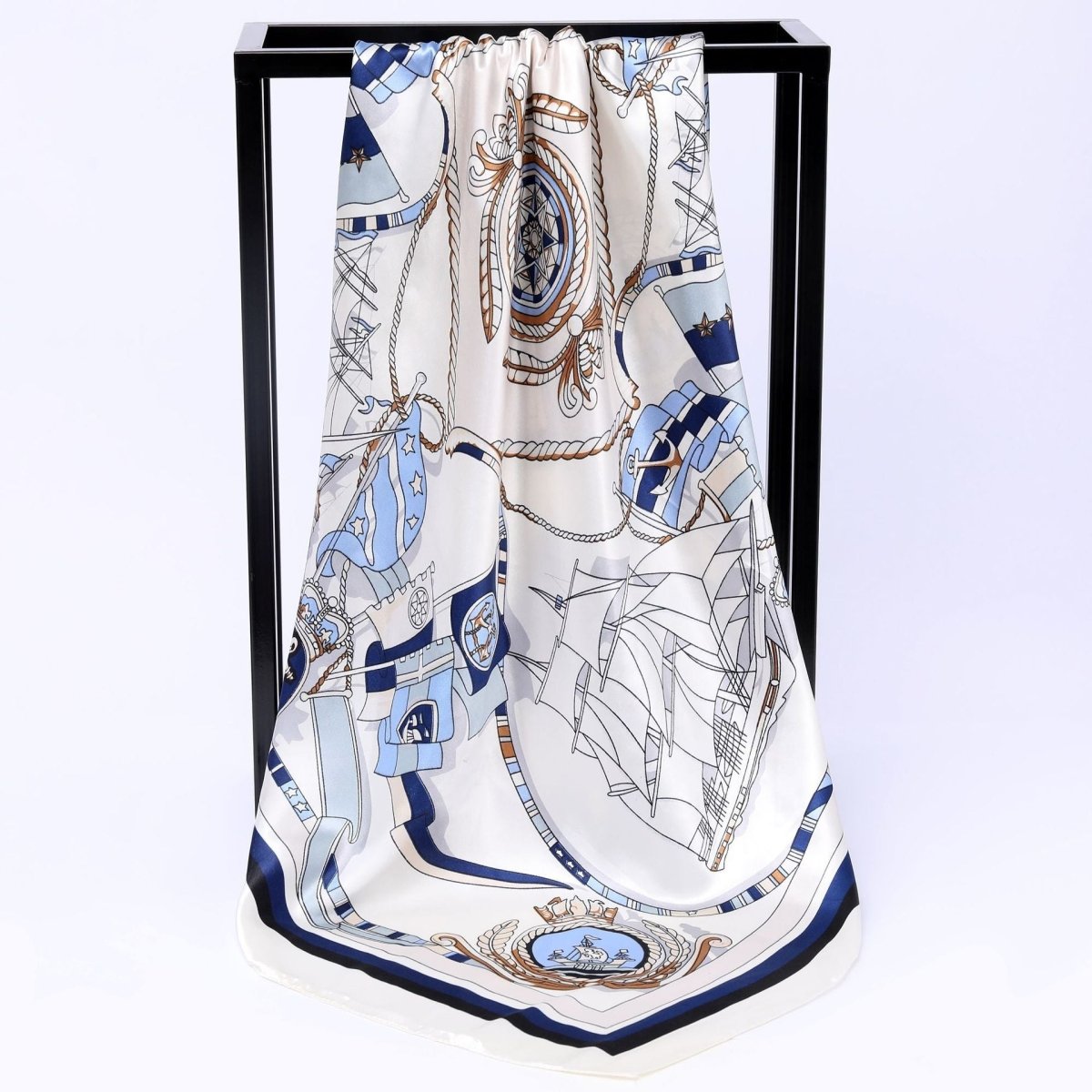 Sailing Print Emulation Silk Scarf Fashion Shawl - AmiraMart