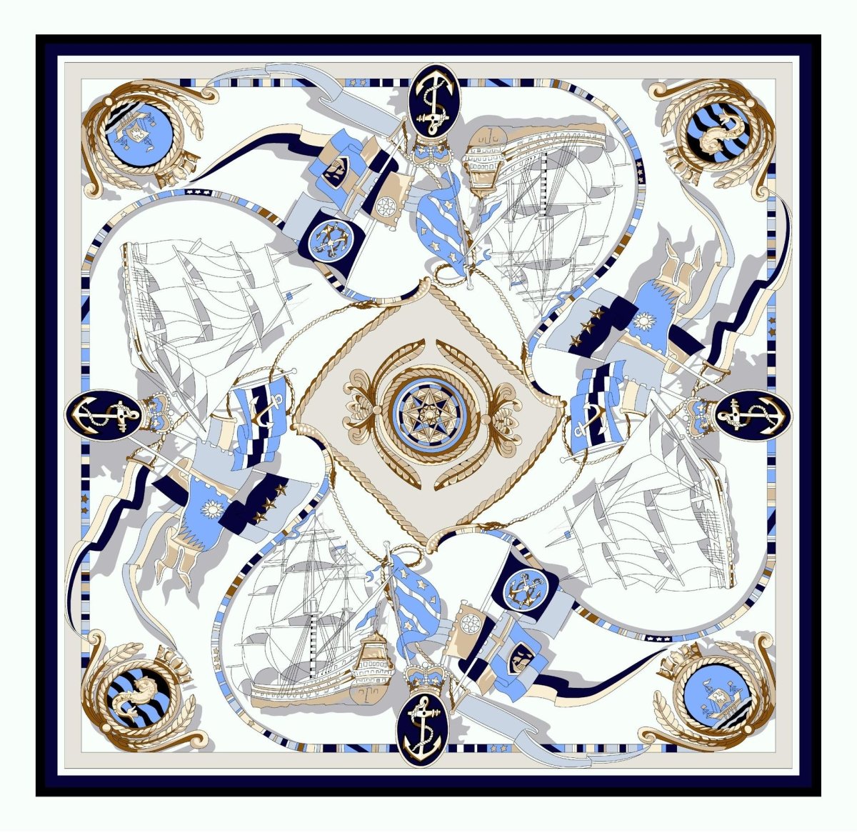 Sailing Print Emulation Silk Scarf Fashion Shawl - AmiraMart