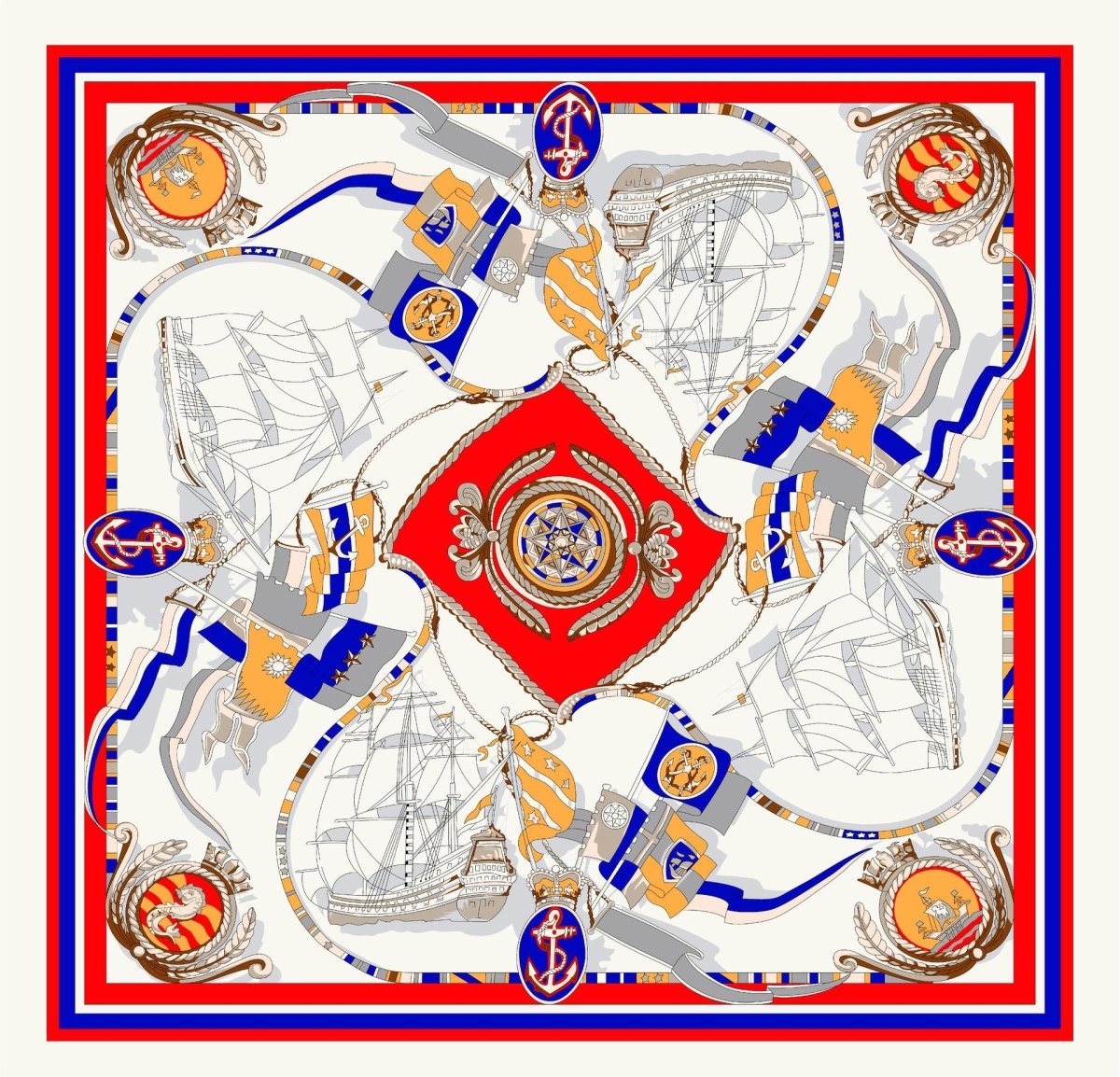 Sailing Print Emulation Silk Scarf Fashion Shawl - AmiraMart