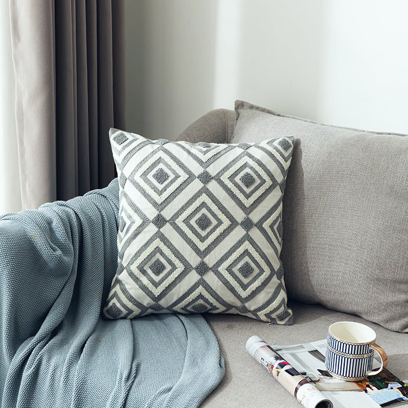 Scandinavian Style Three - dimensional Towel Embroidery Geometric Pattern Sofa Cushion Cover - AmiraMart