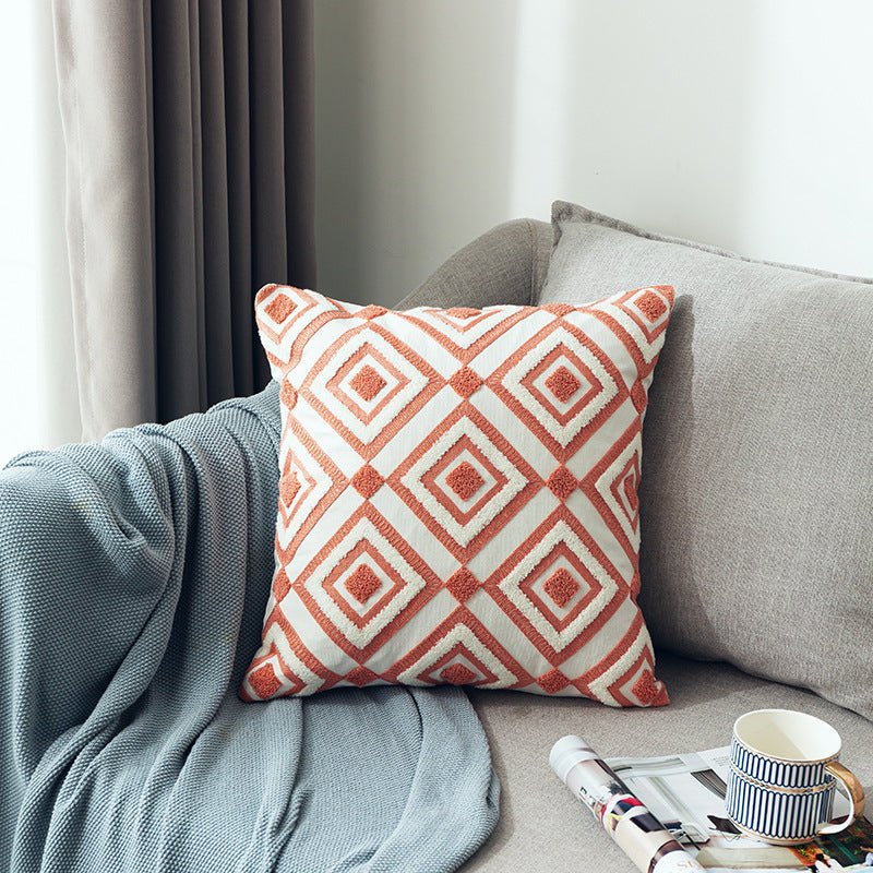 Scandinavian Style Three - dimensional Towel Embroidery Geometric Pattern Sofa Cushion Cover - AmiraMart