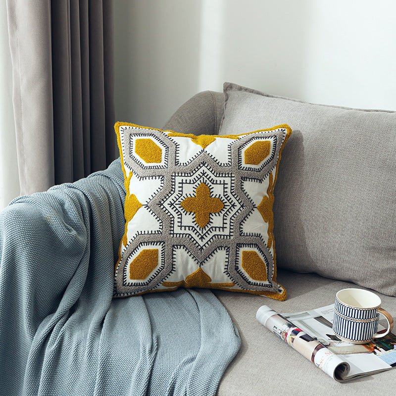 Scandinavian Style Three - dimensional Towel Embroidery Geometric Pattern Sofa Cushion Cover - AmiraMart