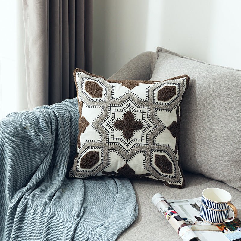 Scandinavian Style Three - dimensional Towel Embroidery Geometric Pattern Sofa Cushion Cover - AmiraMart