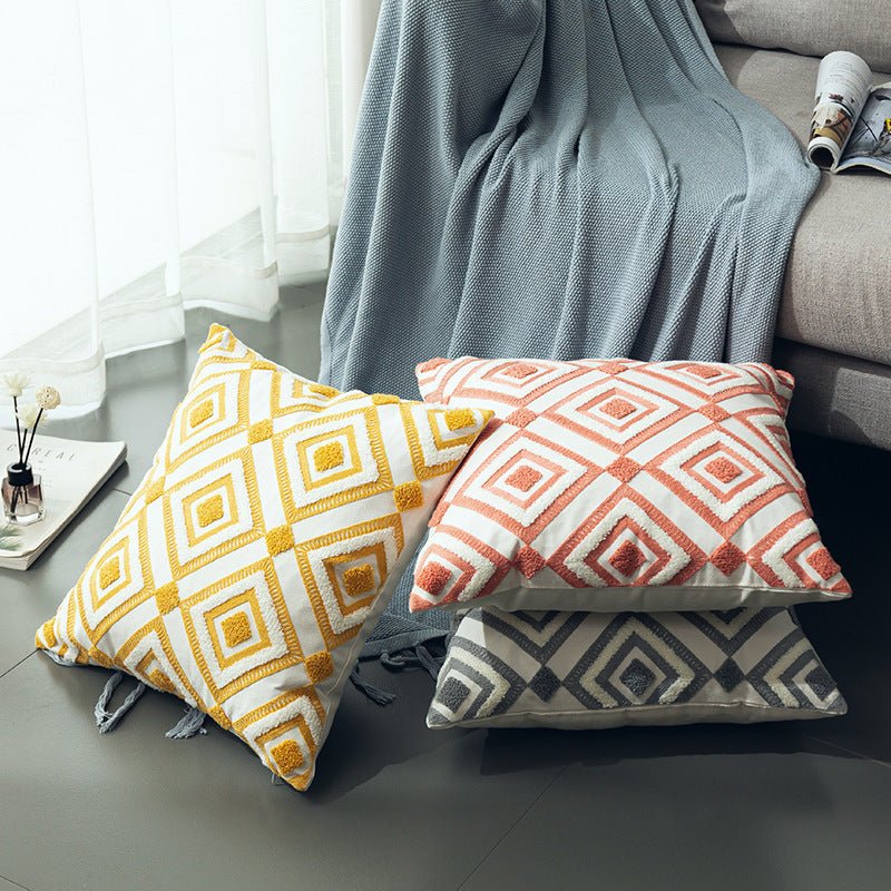 Scandinavian Style Three - dimensional Towel Embroidery Geometric Pattern Sofa Cushion Cover - AmiraMart