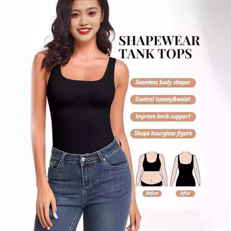 Seamless Square Collar Compression Slim Strap Top - AmiraMart