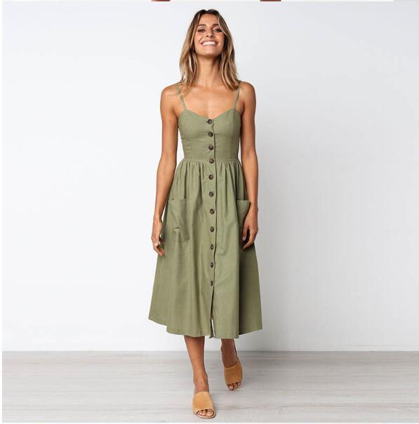 Sexy Halter Dress – Suspender & Button Pocket - AmiraMart