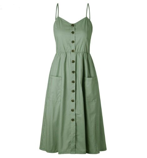 Sexy Halter Dress – Suspender & Button Pocket - AmiraMart