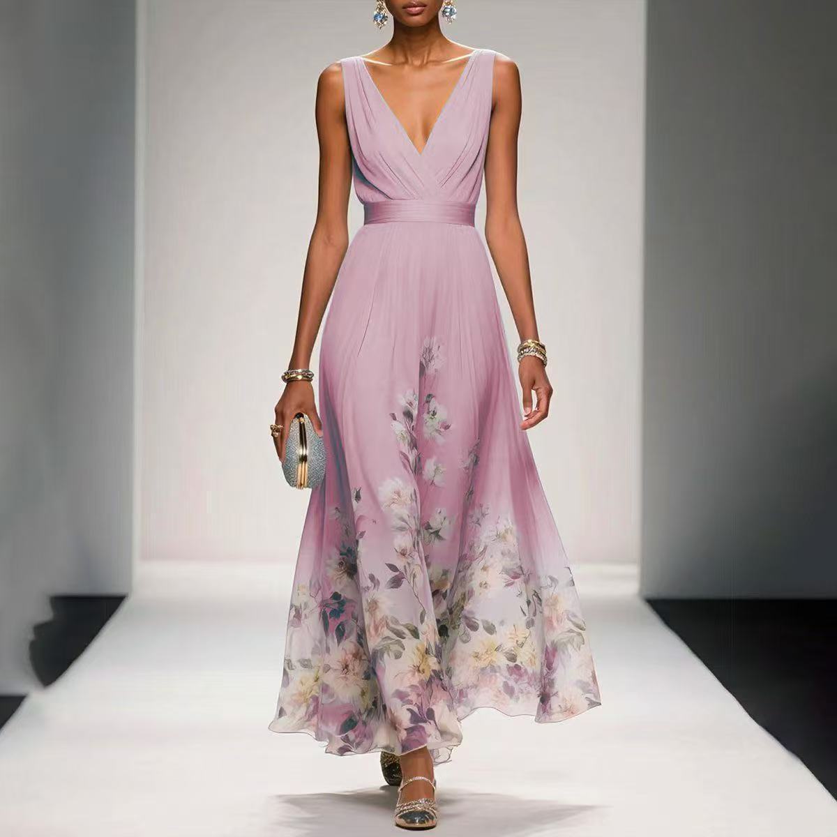 Sexy Vest Chiffon Printed Dress - AmiraMart