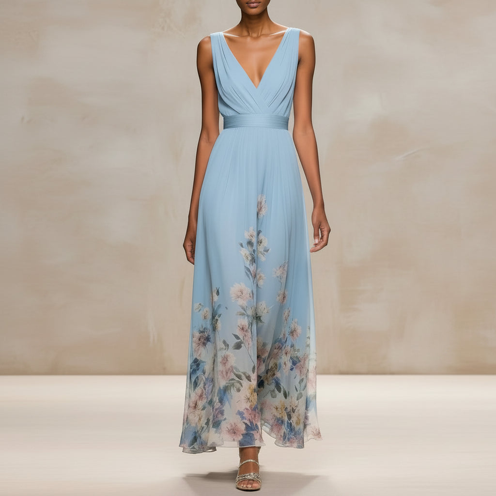 Sexy Vest Chiffon Printed Dress - AmiraMart