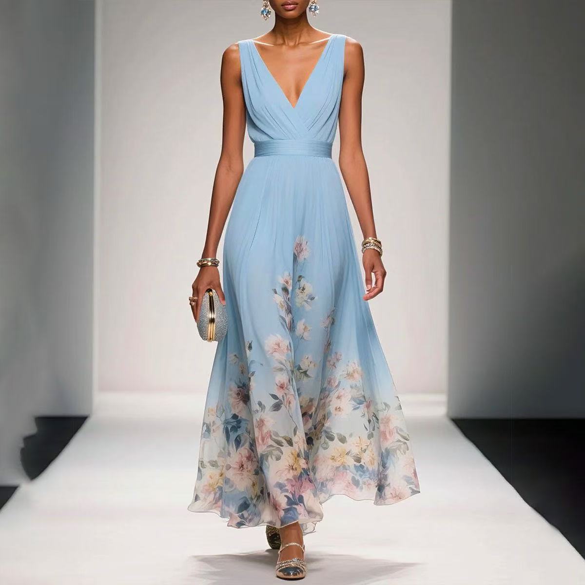 Sexy Vest Chiffon Printed Dress - AmiraMart