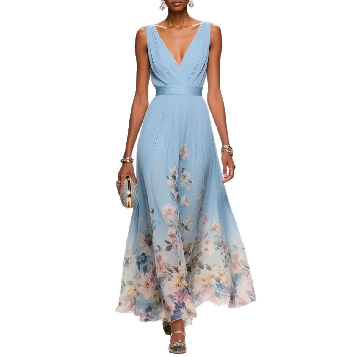 Sexy Vest Chiffon Printed Dress - AmiraMart