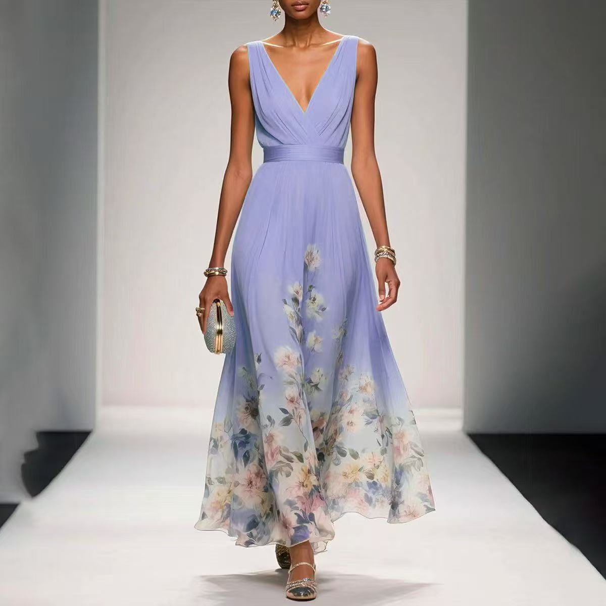 Sexy Vest Chiffon Printed Dress - AmiraMart