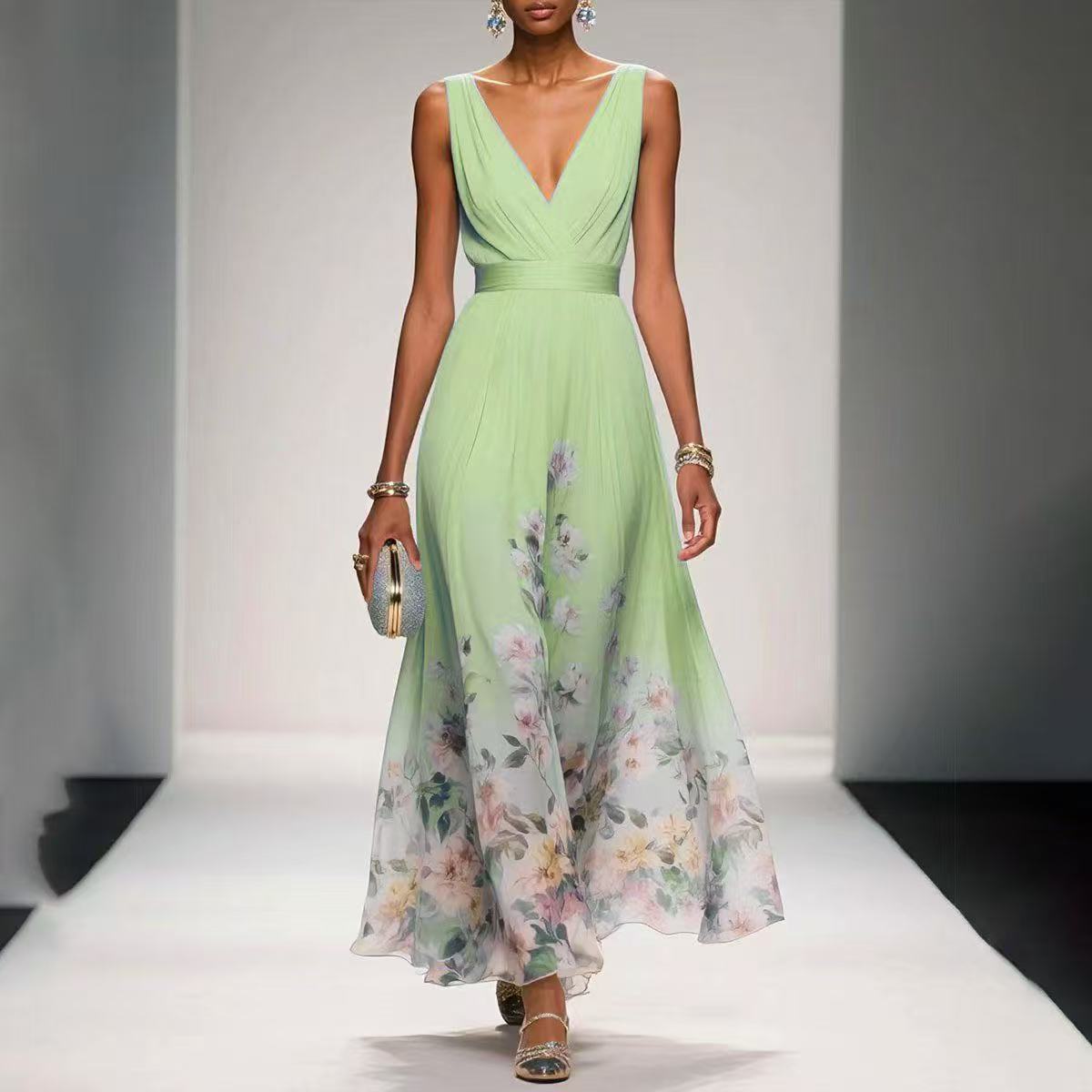 Sexy Vest Chiffon Printed Dress - AmiraMart