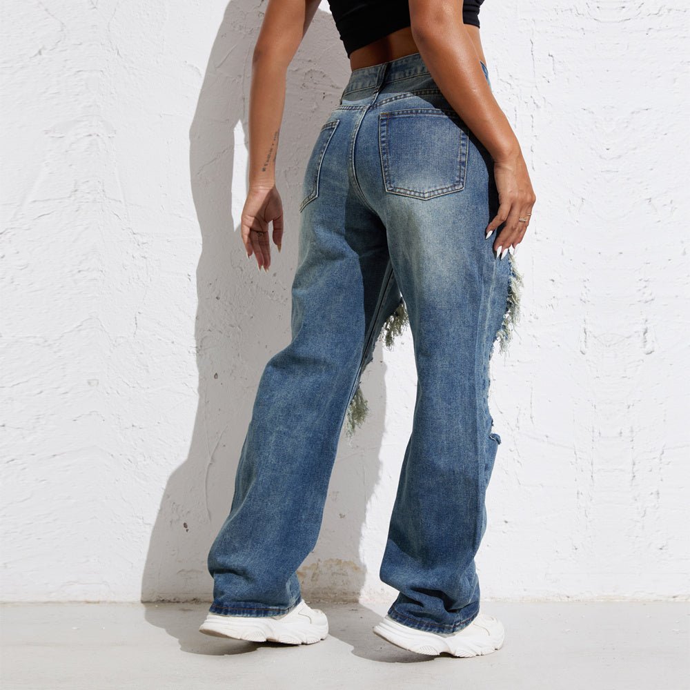 Ripped Retro Stright Leg Jeans - AmiraMart