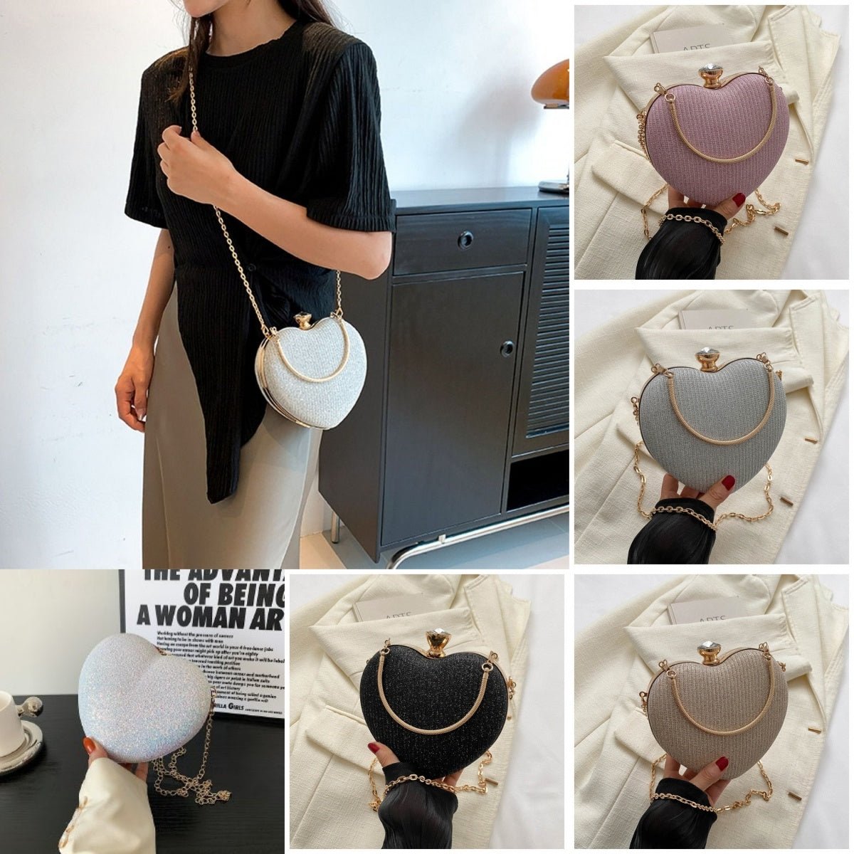Shiny Heart Clutch Bag - AmiraMart
